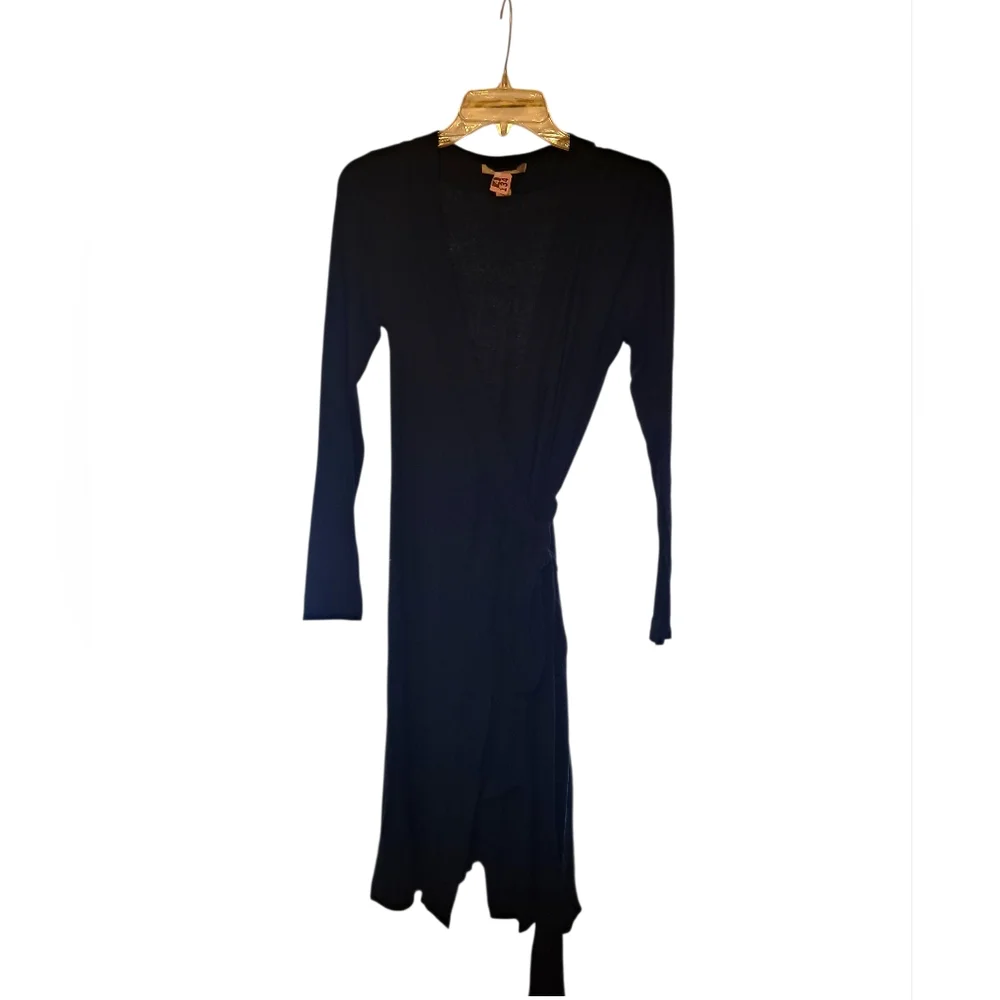 Black Midi Wrap Dress with Tie Waist - Picture 4 of 12